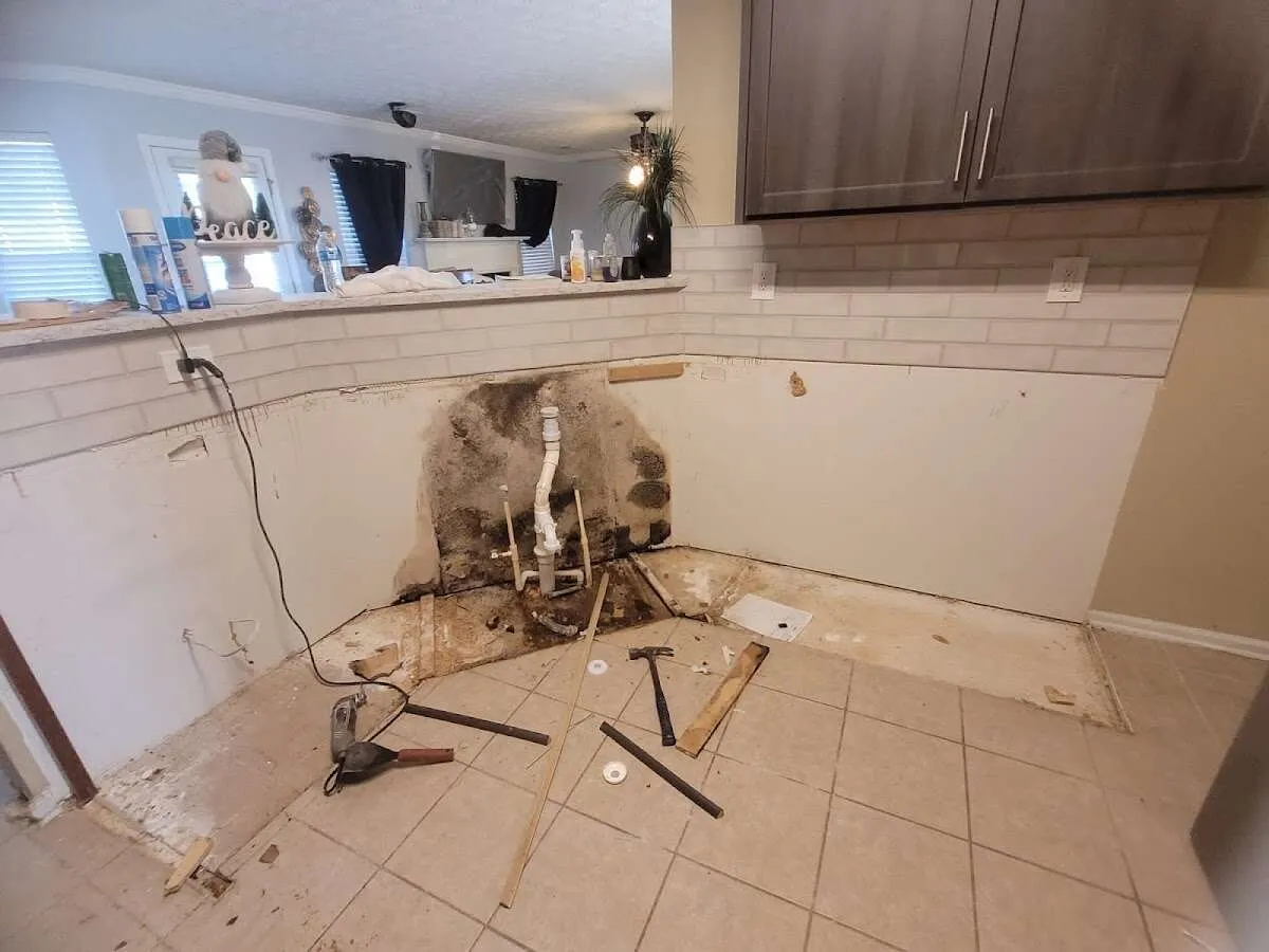 Mold behind wall with plumbing during Flood Damage Cleanup in West Palm Beach