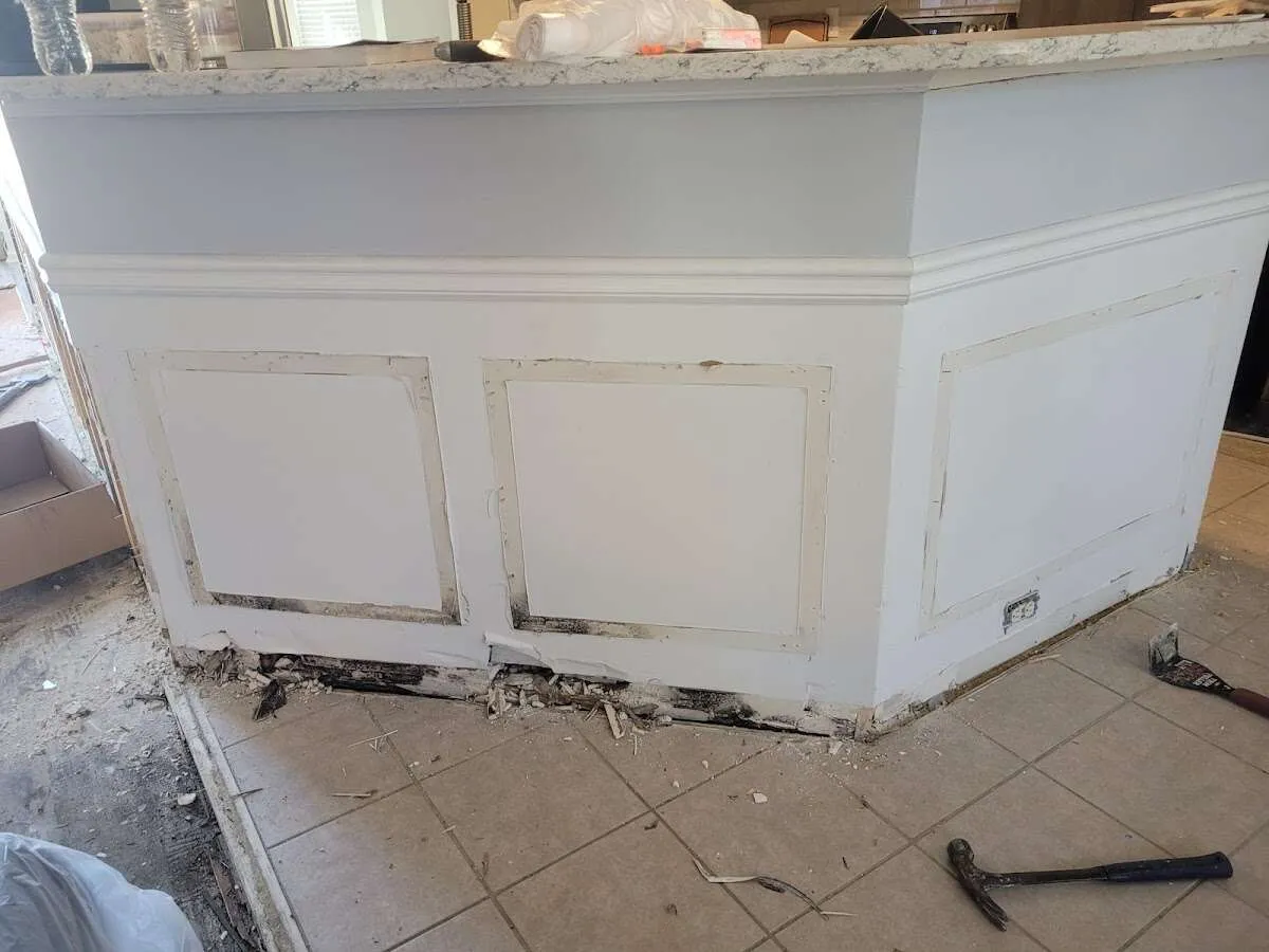 Water damage and mold on kitchen during Burst Pipe Cleanup in West Palm Beach